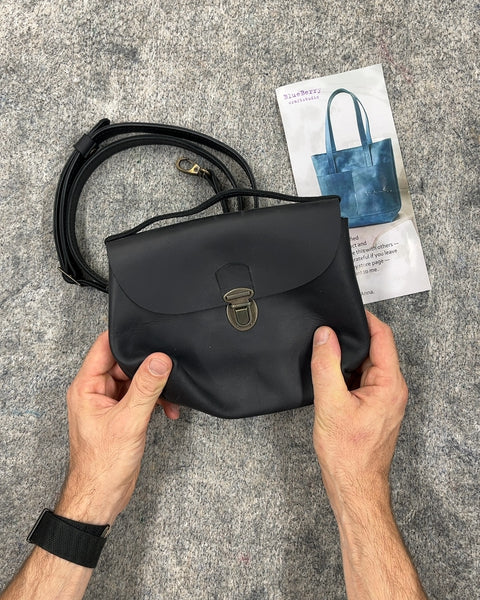 Blueberry Handmade Black Leather Crossbody Bag