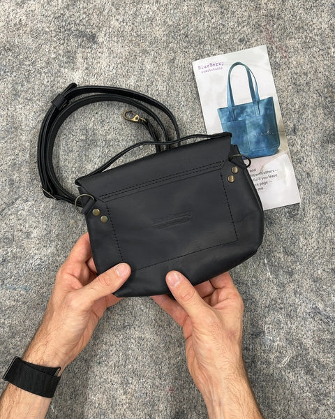 Blueberry Handmade Black Leather Crossbody Bag