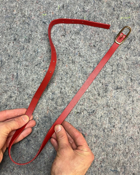 Studio W Red Leather Belt with Gold Buckle, 40"