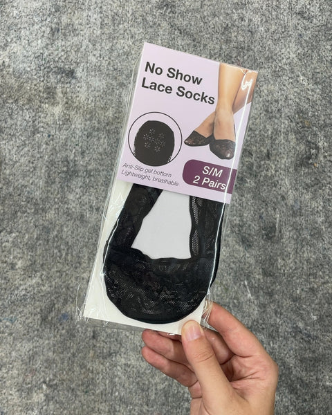No Show Lace Socks, 2 Pairs, Size US 5-8W