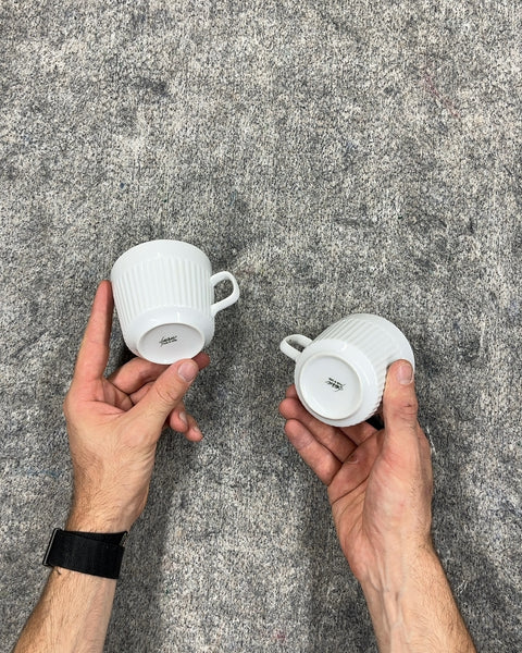 White Fluted Cups with Silver Rim