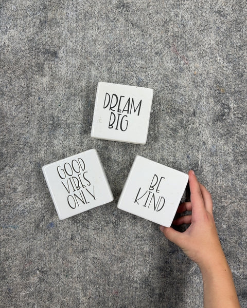 Rae Dunn Dream Big, Good Vibes Only, Be Kind Ceramic Blocks