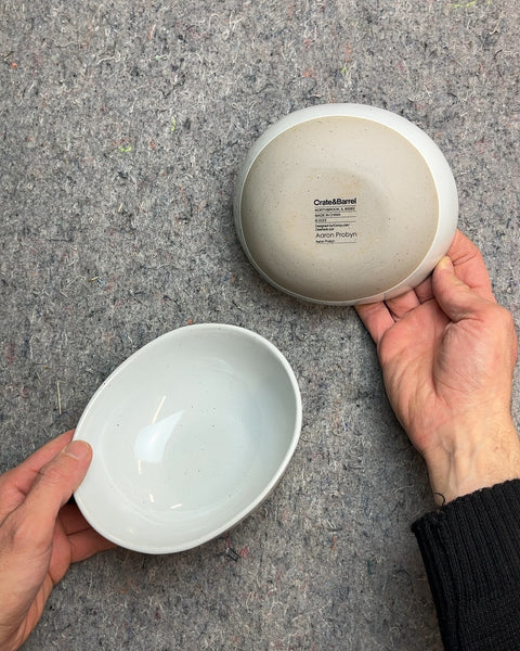 Set of 2 Crate & Barrel Aaron Probyn White Ceramic Bowls
