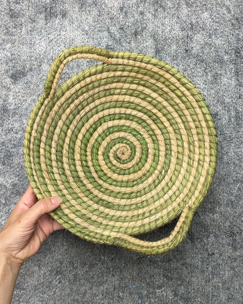 Green and Tan Woven Basket Tray