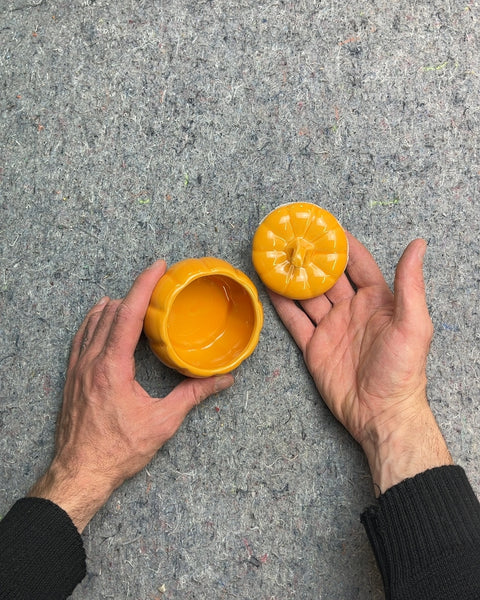 Orange Ceramic Pumpkin Dish with Lid