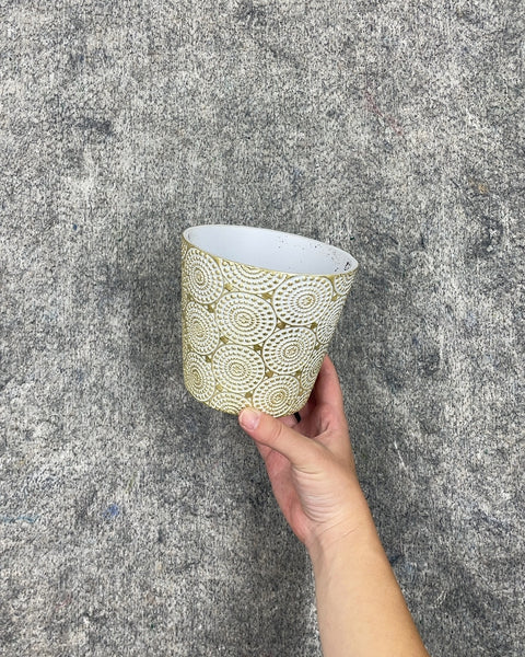 White and Gold Patterned Planter, 5 in