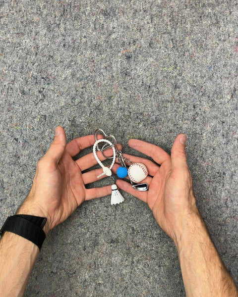 Sports Themed Keychain with Baseball and Badminton Shuttlecock