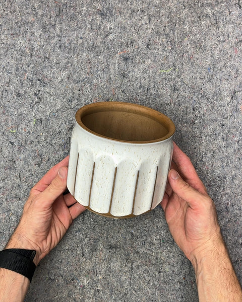 White Fluted Ceramic Planter, W6"