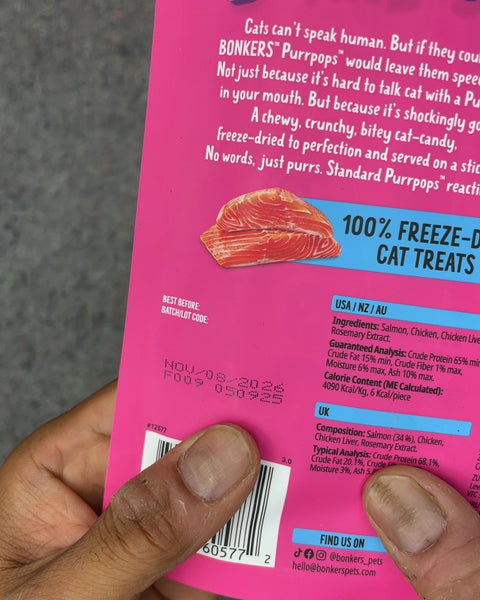 Bonkers Purr Pops Meaty Salmon Kitty Snacks, Unexpired