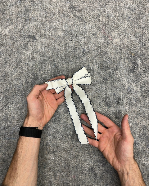 White Scalloped Edge Ribbon Bow Hair Barrette