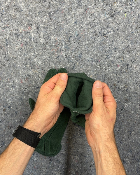 Cool Forest Green Suede Winter Gloves, Size S/M