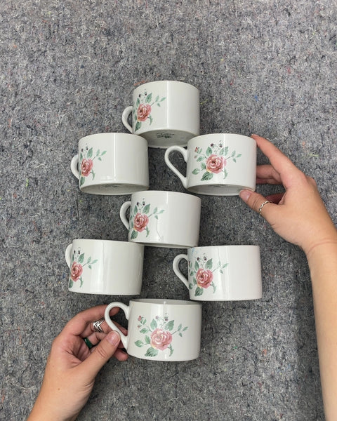 Set of Seven Floral Mugs