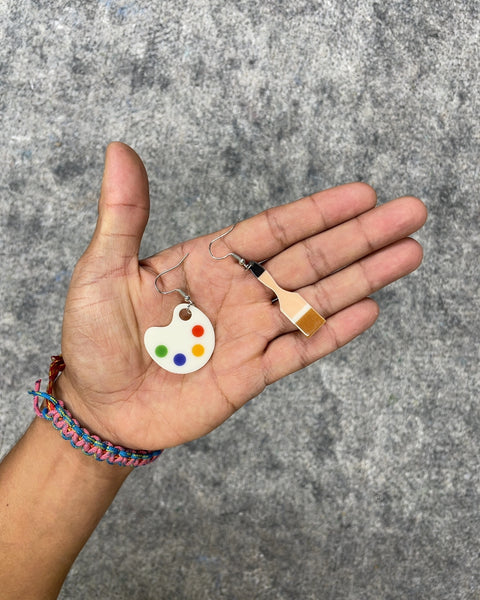 Paint Palette and Paintbrush Mismatched Dangle Earrings