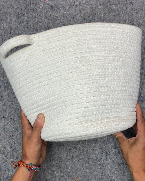 White Woven Rope Basket, 11x12"