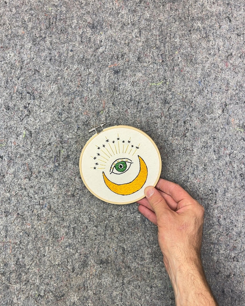Moon and Eye Embroidered Hoop Art