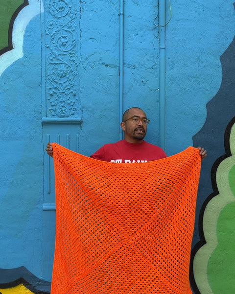 Neon Orange Crocheted Blanket, 40x40"