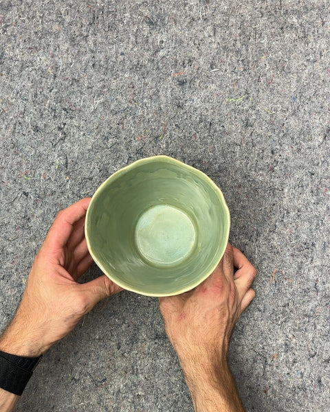 Sexy Green Ceramic Planter with Wavy Rim, H7"