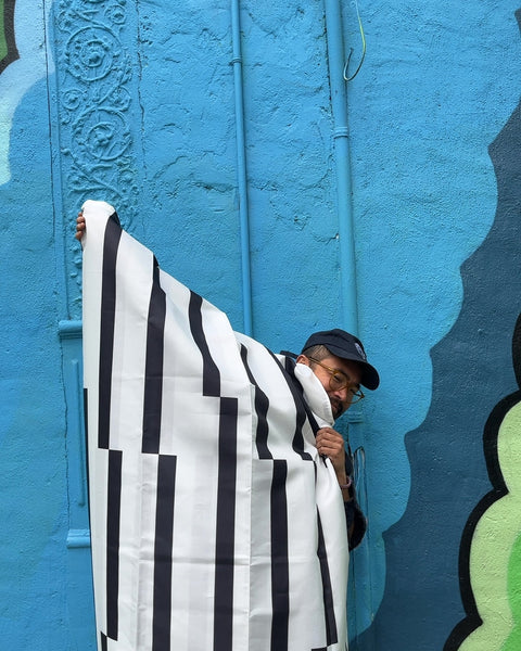 IKEA Black and White Striped Shower Curtain, 71x71"