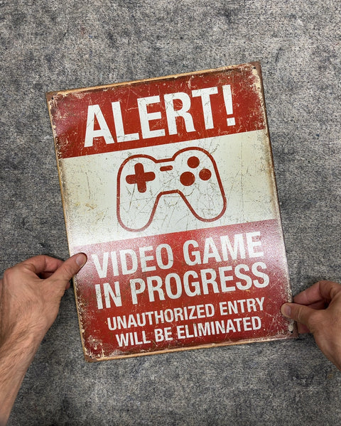 Desperate Enterprises Video Game in Progress Tin Sign, 12x16"