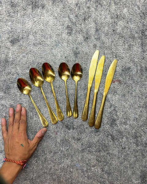 Coupla Gold Tone Spoons and Knives Set