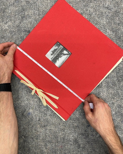 Red Ribbon-Bound Cloth Photo Album Scrapbook, 13x13"