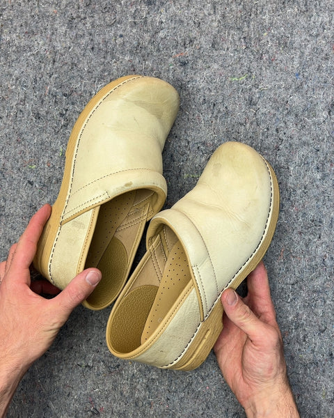 Dansko Cream Leather Clogs, Size EU 42