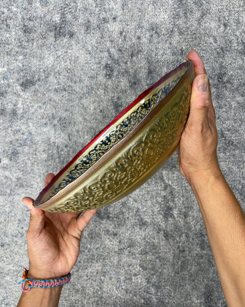 Ornate Embossed Glass Decorative Serving Bowl