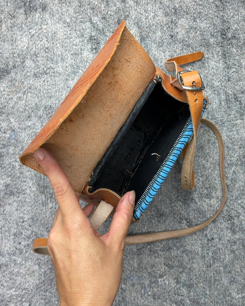 Woven and Leather Crossbody Bag
