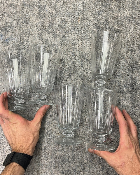 Set of Five Clear Glass Stem Drinking Glasses