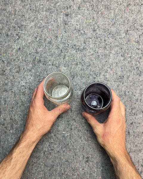 Two Mason Jars, Clear and Purple
