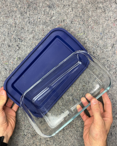 Glass Food Storage Container with Blue Lid, 7x11"