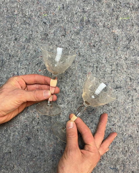 Two Vintage Etched Coupe Glasses
