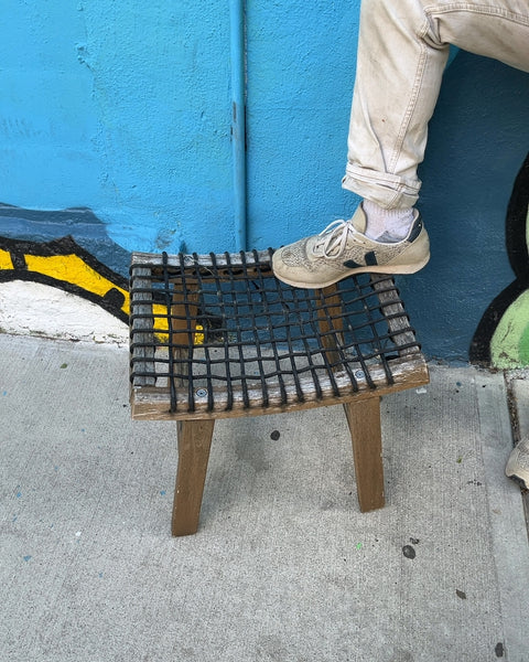 Wooden Stool with Woven Top, H18"