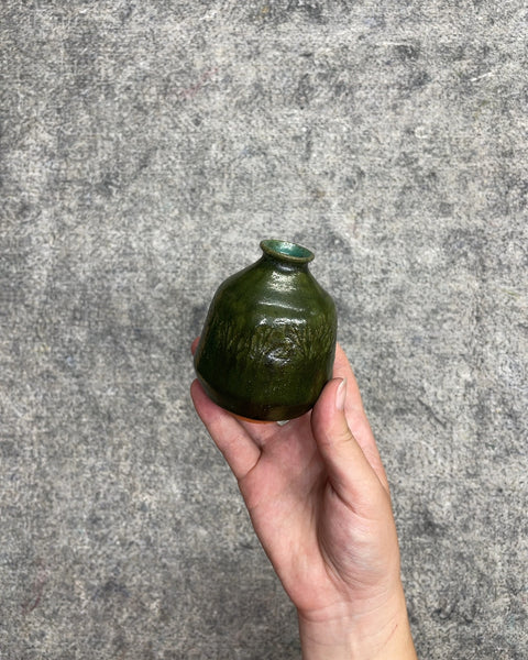 Green Glazed Ceramic Miniature Bud Vase