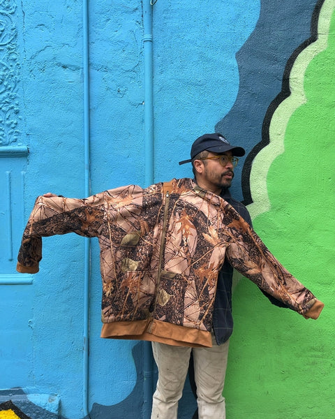Camo Print Zip-Up Hoodie, Size L