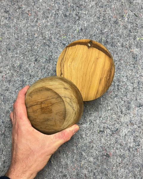 Pretty Olive Wood Salt + Pepper Cellar