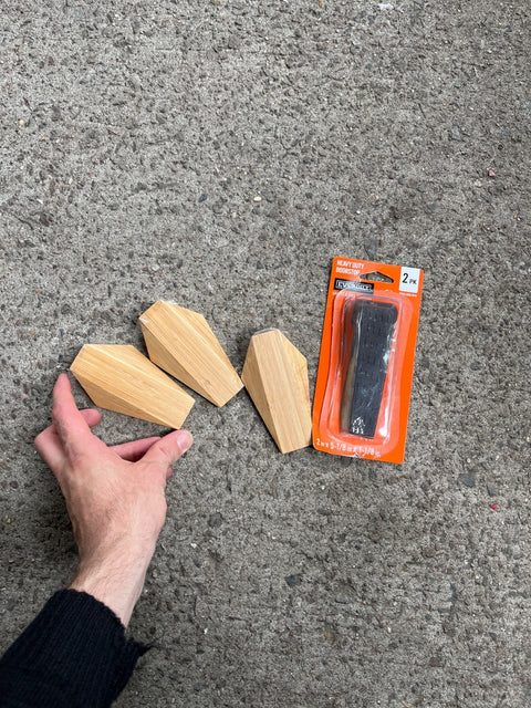 3 Wooden Hooks and a Single Doorstop