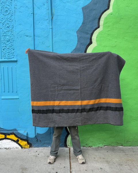 Bigass Vintage Wool Camp Blanket with Orange and Black Stripes