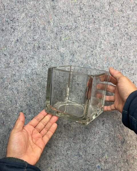 Clear Glass Cube Vase, 5x5x5"