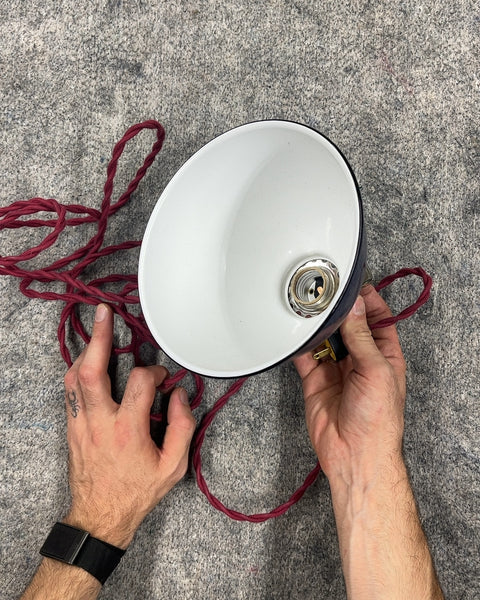 Very Pretty Blue Metal Pendant Light with Red Cord