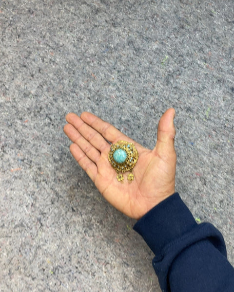 Gold Tone Brooch with Blue Stone