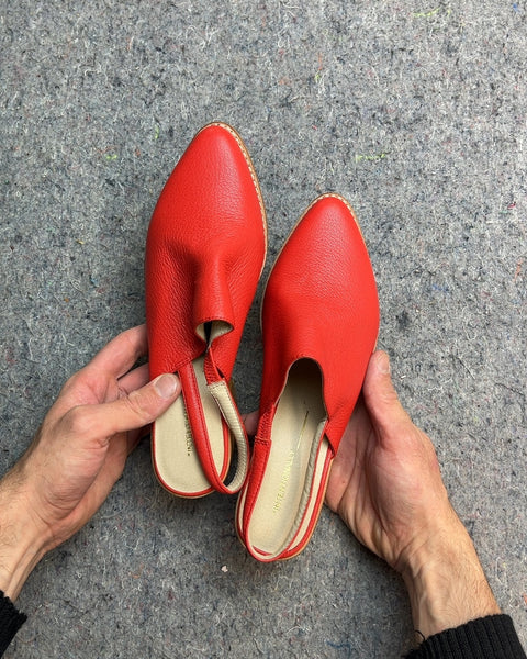 Intentionally Red Leather Slingback Mules, Size 8