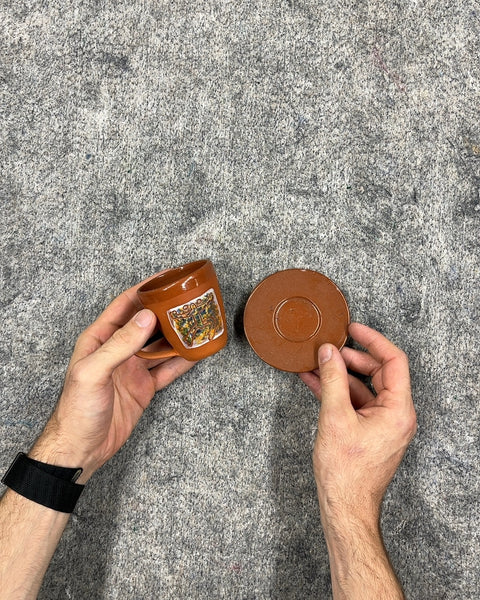 Cute Brown Ceramic Mug and Saucer Set For Your Espressos