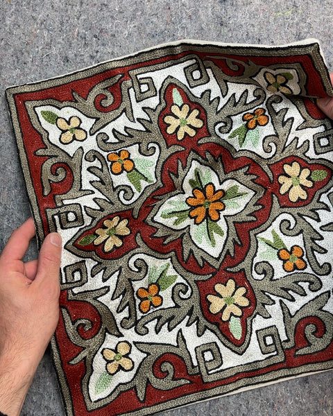 Embroidered Floral Decorative Pillow Cover, 16x16"
