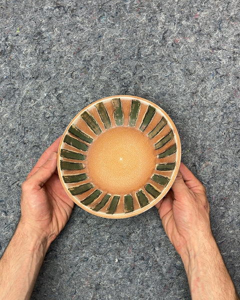 Ceramic Decorative Bowl with Green Stripes, 8"