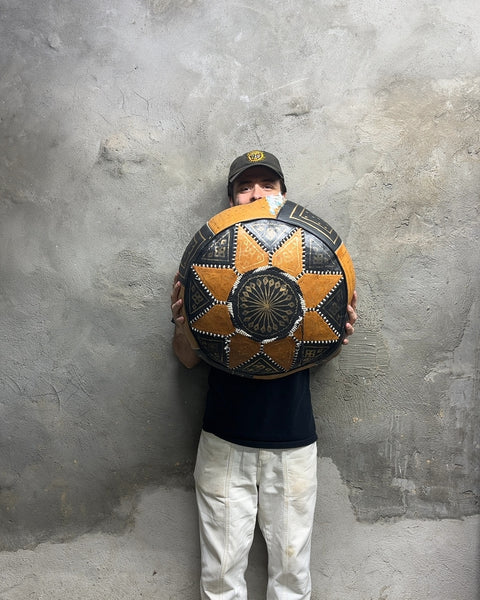 Cool Moroccan Leather Pouf Ottoman That Needs A Lil' Stitching On One Side