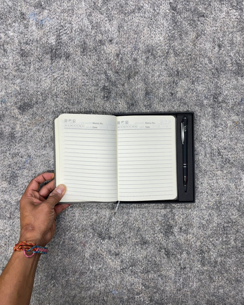 Gray Hardcover Memo Notebook and Pen Gift Set