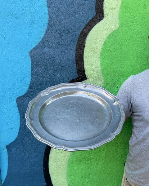 Scalloped Edge Metal Serving Tray, W14"