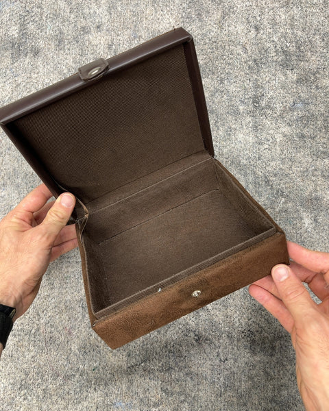 Brown Suede Hinged Valet Box with Snap Closure