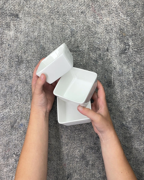 Brew To A Tea White Ceramic Square Bowls, Set of 3
